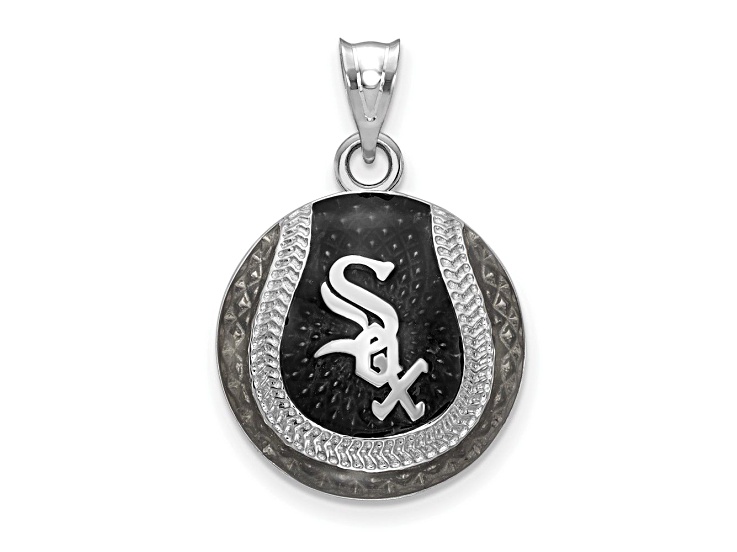 Rhodium Over Sterling Silver MLB LogoArt Chicago White Sox Enameled Pendant