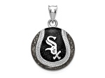 Rhodium Over Sterling Silver MLB LogoArt Chicago White Sox Enameled Pendant