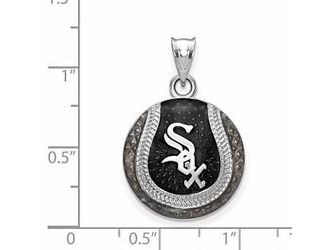 Rhodium Over Sterling Silver MLB LogoArt Chicago White Sox Enameled Pendant