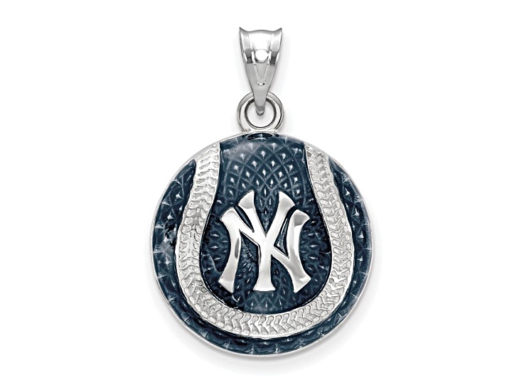 Rhodium Over Sterling Silver MLB LogoArt New York Yankees Enameled Pendant