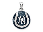 Rhodium Over Sterling Silver MLB LogoArt New York Yankees Enameled Pendant