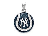 Rhodium Over Sterling Silver MLB LogoArt New York Yankees Enameled Pendant