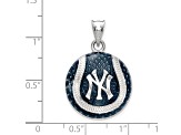 Rhodium Over Sterling Silver MLB LogoArt New York Yankees Enameled Pendant