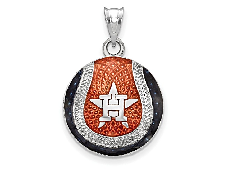 Rhodium Over Sterling Silver MLB LogoArt Houston Astros Enameled Pendant