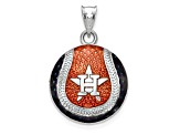 Rhodium Over Sterling Silver MLB LogoArt Houston Astros Enameled Pendant