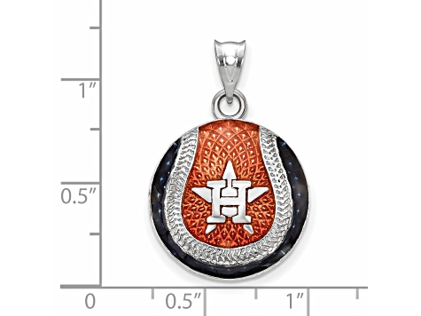 Rhodium Over Sterling Silver MLB LogoArt Houston Astros Enameled Pendant