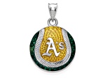 Rhodium Over Sterling Silver MLB LogoArt Oakland Athletics Enameled Pendant
