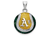 Rhodium Over Sterling Silver MLB LogoArt Oakland Athletics Enameled Pendant