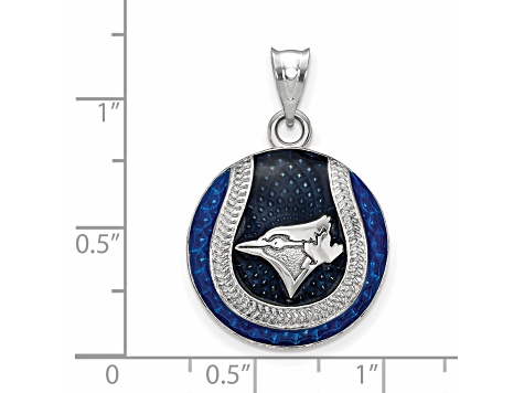 Rhodium Over Sterling Silver MLB LogoArt Toronto Blue Jays Enameled Pendant