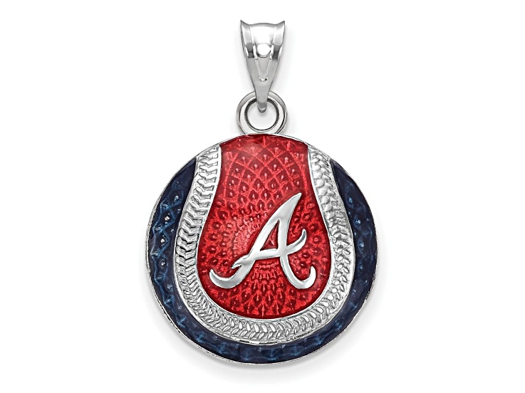 Rhodium Over Sterling Silver MLB LogoArt Atlanta Braves Enameled Pendant