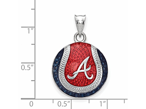 Rhodium Over Sterling Silver MLB LogoArt Atlanta Braves Enameled Pendant