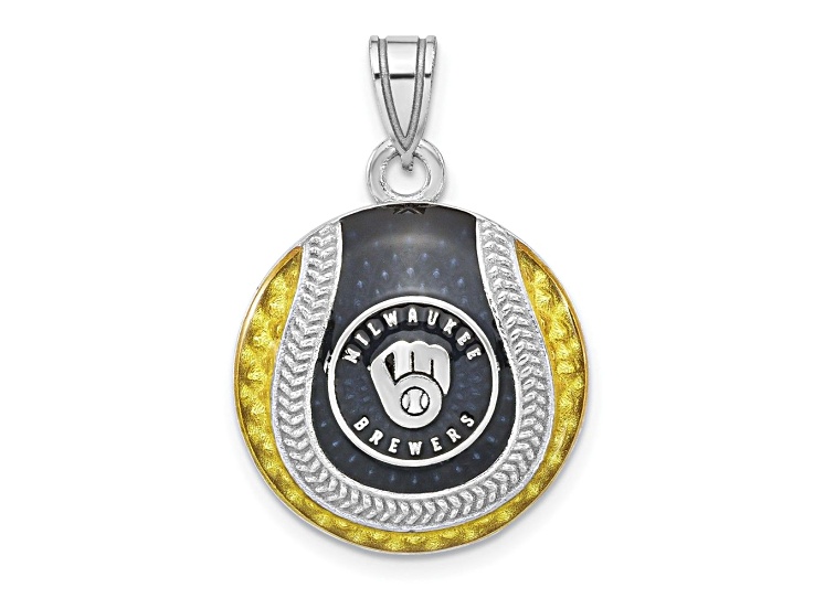 Rhodium Over Sterling Silver MLB LogoArt Milwaukee Braves Enameled Pendant