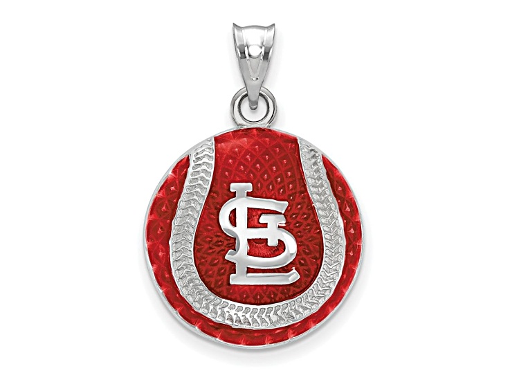 Rhodium Over Sterling Silver MLB LogoArt St. Louis Cardinals Enameled Pendant
