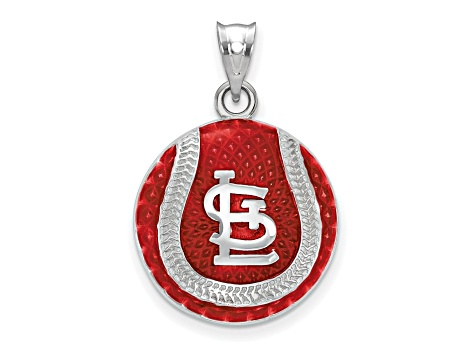 Rhodium Over Sterling Silver MLB LogoArt St. Louis Cardinals Enameled Pendant