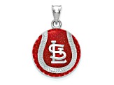 Rhodium Over Sterling Silver MLB LogoArt St. Louis Cardinals Enameled Pendant