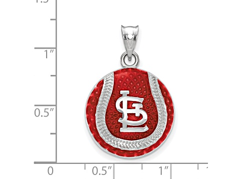 Rhodium Over Sterling Silver MLB LogoArt St. Louis Cardinals Enameled Pendant