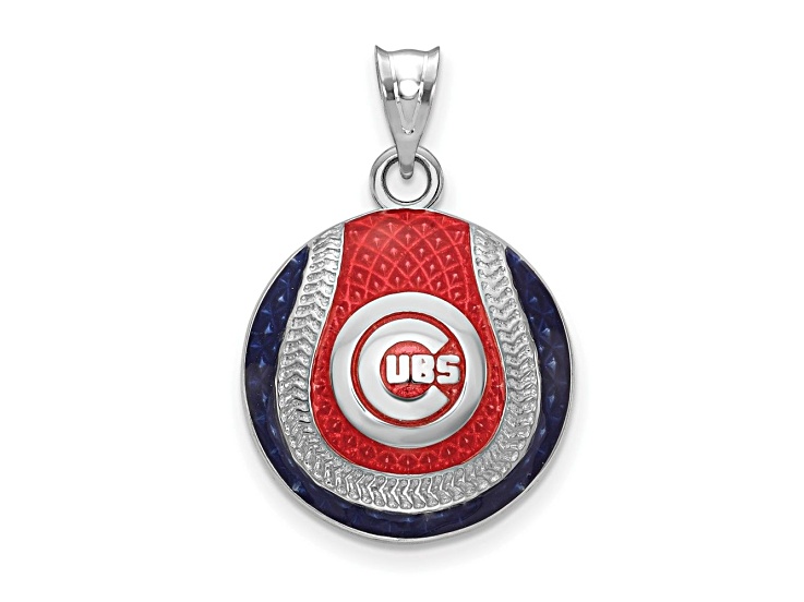 Rhodium Over Sterling Silver MLB LogoArt Chicago Cubs Enameled Pendant