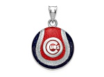 Rhodium Over Sterling Silver MLB LogoArt Chicago Cubs Enameled Pendant