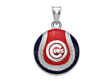 Rhodium Over Sterling Silver MLB LogoArt Chicago Cubs Enameled Pendant