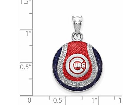 Rhodium Over Sterling Silver MLB LogoArt Chicago Cubs Enameled Pendant