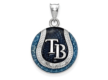 Picture of Rhodium Over Sterling Silver MLB LogoArt Tampa Bay Rays Enameled Pendant