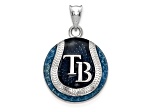 Rhodium Over Sterling Silver MLB LogoArt Tampa Bay Rays Enameled Pendant