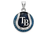 Rhodium Over Sterling Silver MLB LogoArt Tampa Bay Rays Enameled Pendant