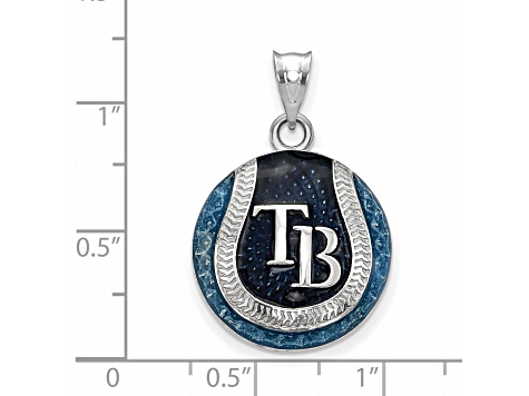 Rhodium Over Sterling Silver MLB LogoArt Tampa Bay Rays Enameled Pendant