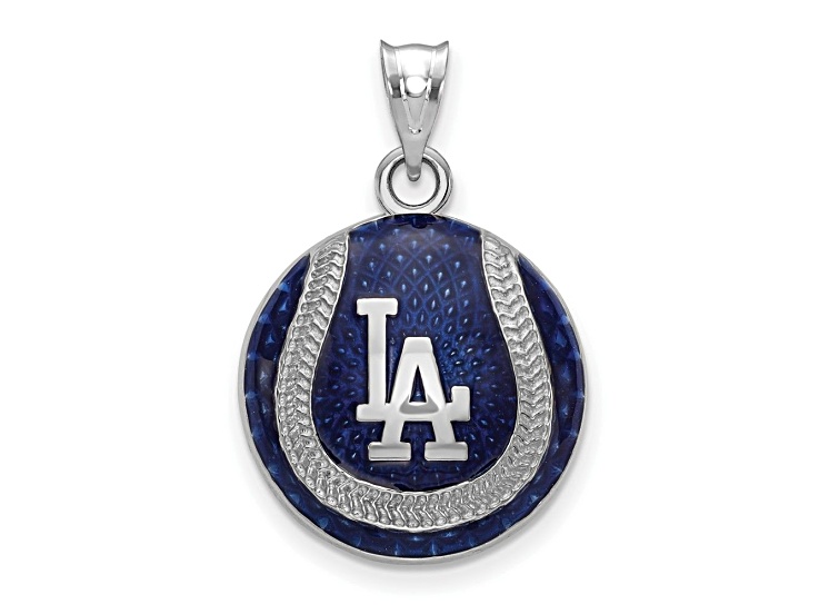 Rhodium Over Sterling Silver MLB LogoArt Los Angeles Dodgers Enameled Pendant
