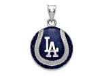 Rhodium Over Sterling Silver MLB LogoArt Los Angeles Dodgers Enameled Pendant