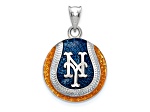 Rhodium Over Sterling Silver MLB LogoArt New York Mets Enameled Pendant