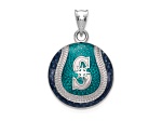 Rhodium Over Sterling Silver MLB LogoArt Seattle Mariners Enameled Pendant
