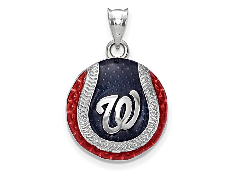 Rhodium Over Sterling Silver MLB LogoArt Washington Nationals Enameled Pendant