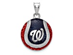 Rhodium Over Sterling Silver MLB LogoArt Washington Nationals Enameled Pendant