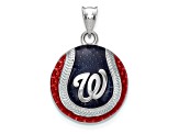 Rhodium Over Sterling Silver MLB LogoArt Washington Nationals Enameled Pendant