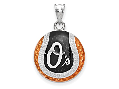 Rhodium Over Sterling Silver MLB LogoArt Baltimore Orioles Enameled Pendant