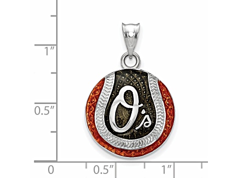 Rhodium Over Sterling Silver MLB LogoArt Baltimore Orioles Enameled Pendant