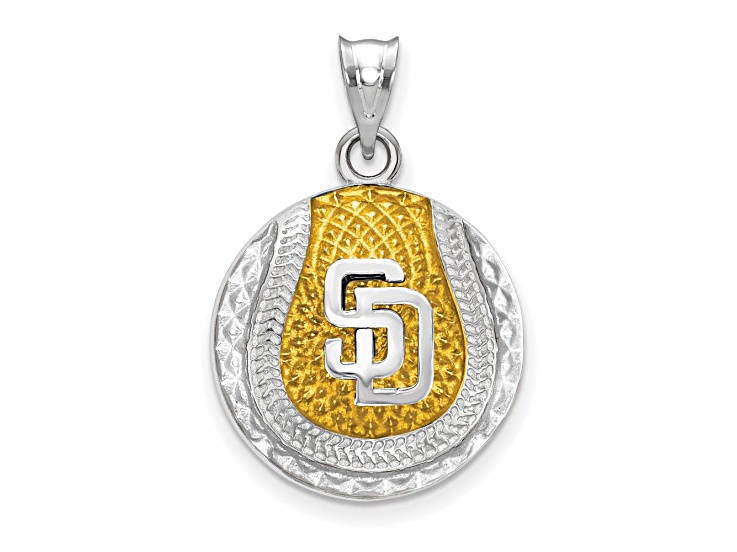 Rhodium Over Sterling Silver MLB LogoArt San Diego Padres Enameled Pendant