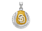 Rhodium Over Sterling Silver MLB LogoArt San Diego Padres Enameled Pendant