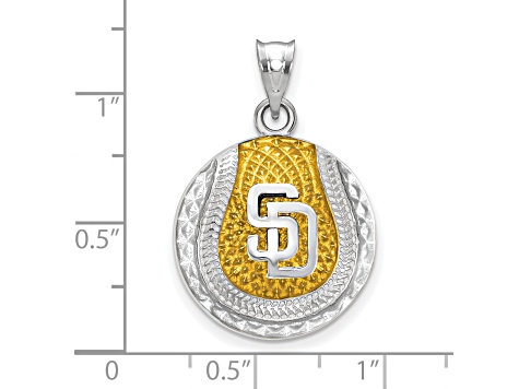 Rhodium Over Sterling Silver MLB LogoArt San Diego Padres Enameled Pendant