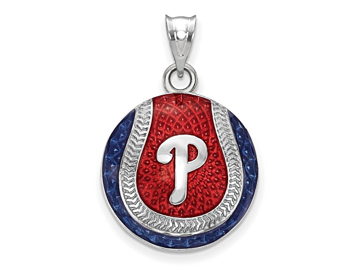 Rhodium Over Sterling Silver MLB LogoArt Philadelphia Phillies Enameled Pendant