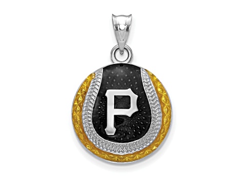 Rhodium Over Sterling Silver MLB LogoArt Pittsburgh Pirates Enameled Pendant