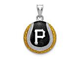 Rhodium Over Sterling Silver MLB LogoArt Pittsburgh Pirates Enameled Pendant