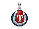 Rhodium Over Sterling Silver MLB LogoArt Texas Rangers Enameled Pendant