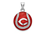 Rhodium Over Sterling Silver MLB LogoArt Cincinnati Reds Enameled Pendant