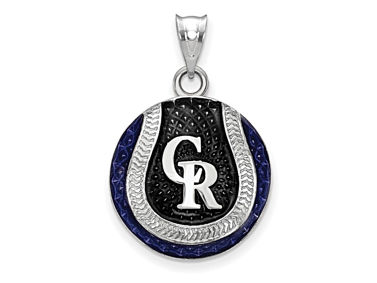 Rhodium Over Sterling Silver MLB LogoArt Colorado Rockies Enameled Pendant
