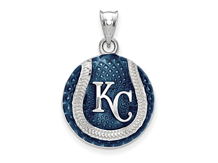 Rhodium Over Sterling Silver MLB LogoArt Kansas City Royals Enameled Pendant
