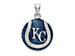 Rhodium Over Sterling Silver MLB LogoArt Kansas City Royals Enameled Pendant