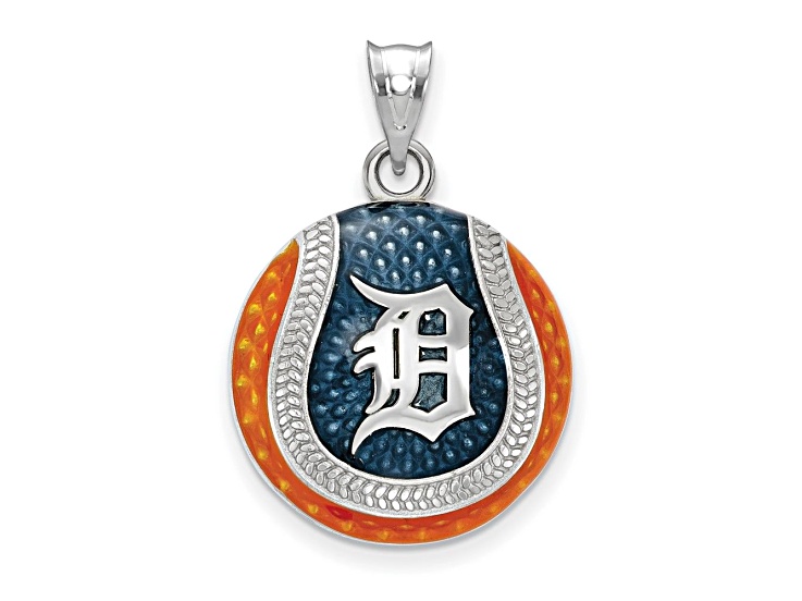 Rhodium Over Sterling Silver MLB LogoArt Detroit Tigers Enameled Pendant
