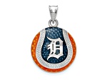 Rhodium Over Sterling Silver MLB LogoArt Detroit Tigers Enameled Pendant